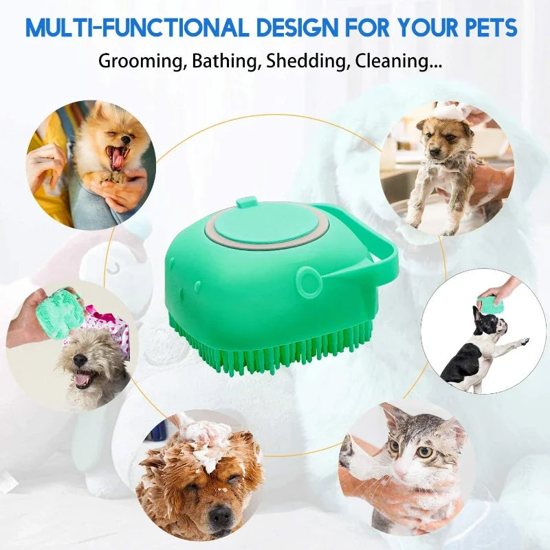 Pet Shampoo Brush 80ml | Silicone Dog & Cat Bath Massage Scrubber 2-in-1 Grooming Tool