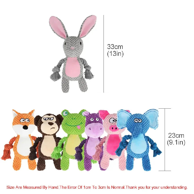 Cute Animal Rope Dog Toy – Plush Squeaky Knot Chew Toy for Puppies and Dogs (Rabbit Monkey Cartoon)