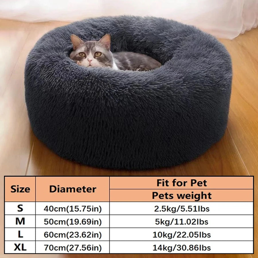 Soft Faux Fur Calming Donut Pet Bed for Cats & Dogs – Warm Washable Round Sleeping Cushion