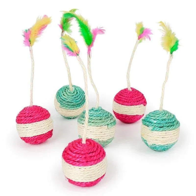 Interactive Sisal Cat Scratching Ball with Feather Toy – Natural Claw Grinder & Training Toy for Kittens and Cats