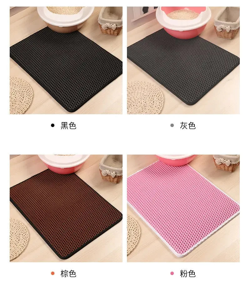 Non-Slip Waterproof Double Layer Cat Litter Mat – Washable Pet Litter Catcher Pad for Clean Home