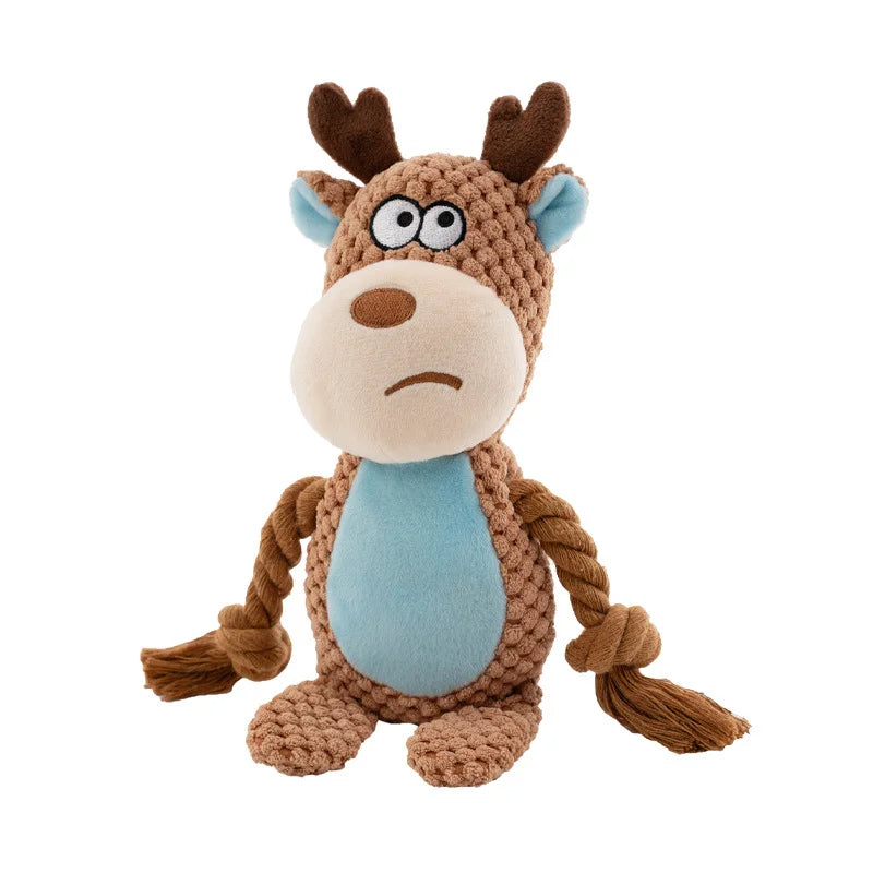 Cute Animal Rope Dog Toy – Plush Squeaky Knot Chew Toy for Puppies and Dogs (Rabbit Monkey Cartoon)