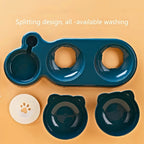 3-in-1 Tilted Cat Bowl Set with Gravity Water Feeder – Neck Protection Pet Feeding Station