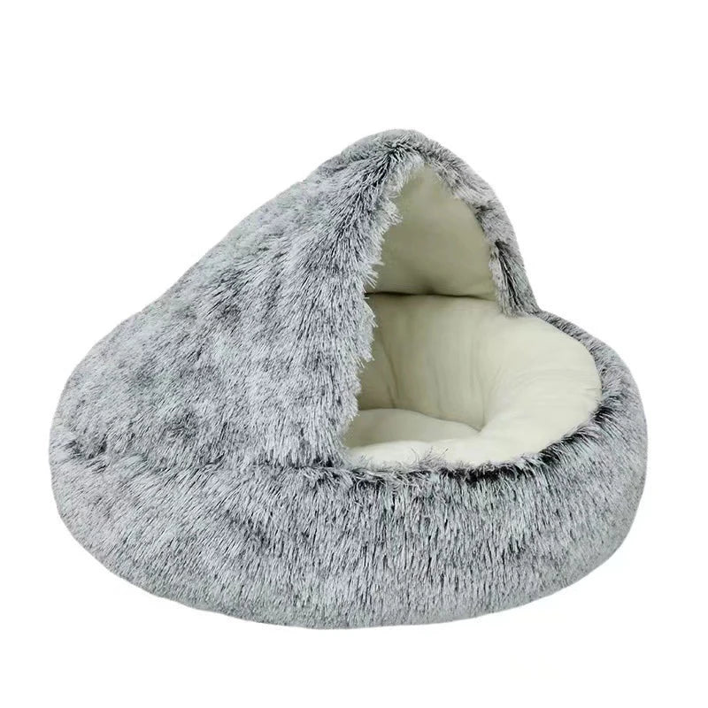 Warm Plush Cat Cave Bed with Cover – Cozy Round Pet Nest for Small Dogs & Kittens