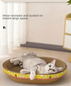 Oval Cat Scratching Board Bed – Corrugated Cardboard Cat Scratcher for Claw Grinding, Sleeping & Furniture Protection