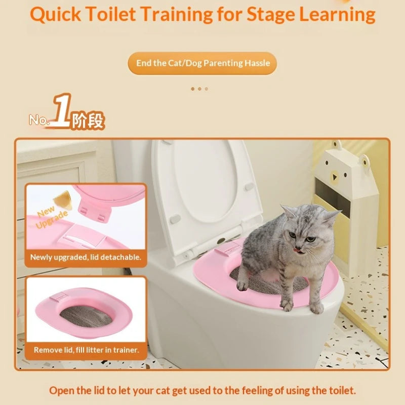 Reusable Cat Toilet Training Kit – Plastic Cat Toilet Trainer Seat for Litter-Free Potty Training Cats and Kittens