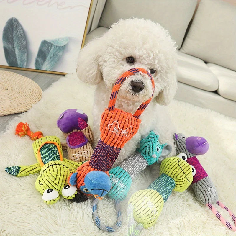 Animal Shape Corduroy Squeaky Dog Toy – Bite Resistant Plush Chew Toy for Small and Large Dogs