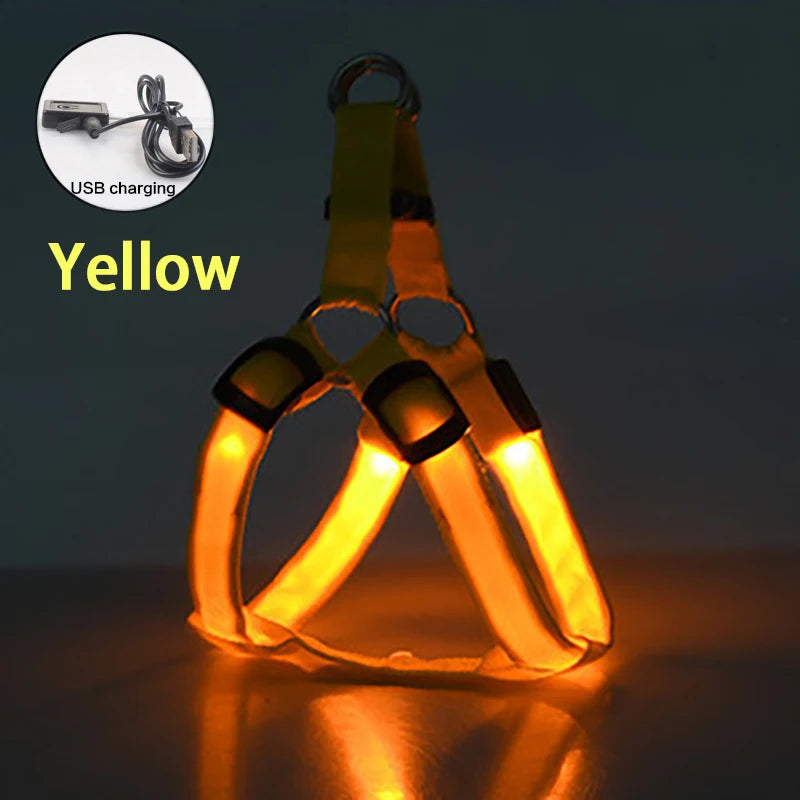 LED Dog Harness USB Rechargeable – Adjustable Flashing No Pull Safety Harness with Reflective Lights for Small, Medium & Large Dogs