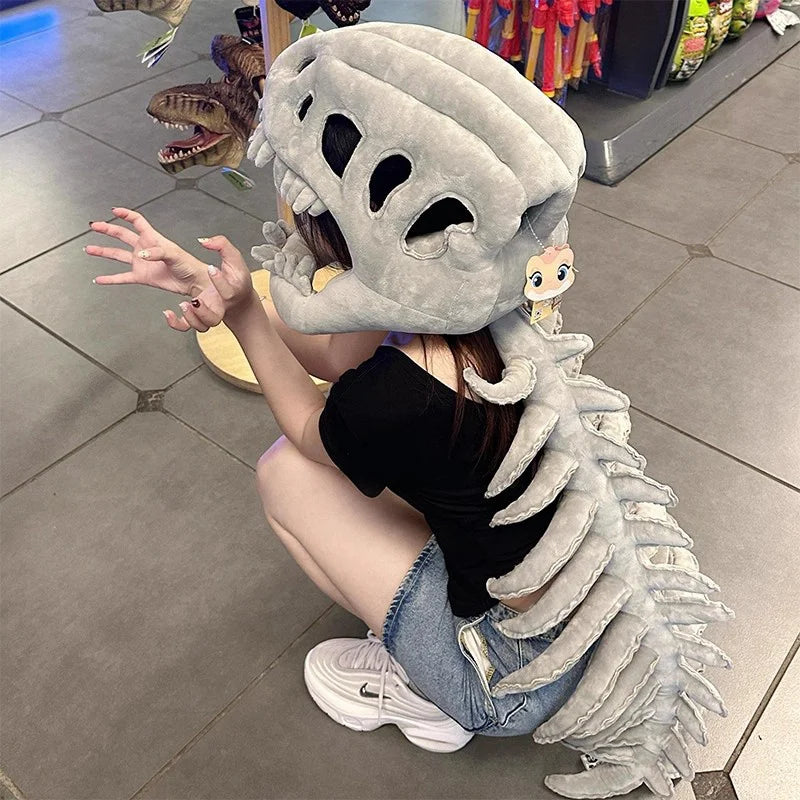 Realistic Dinosaur Skeleton Costume Set – Plush Headgear & Dress-Up Accessory
