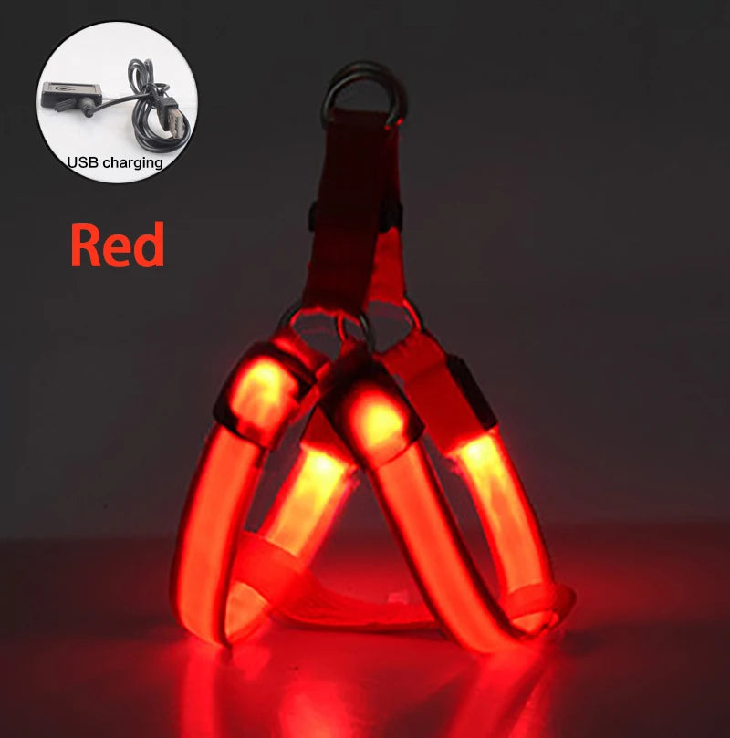 LED Dog Harness USB Rechargeable – Adjustable Flashing No Pull Safety Harness with Reflective Lights for Small, Medium & Large Dogs