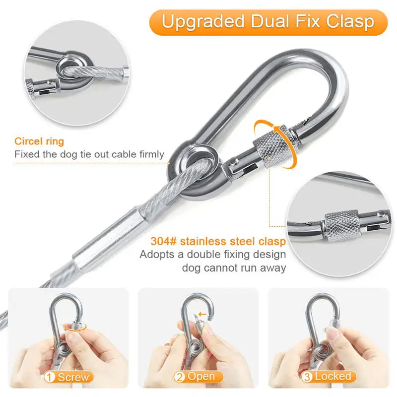 Double-Headed Dog Tie Out Cable Leash – Heavy Duty Steel Wire Outdoor Training Traction Rope